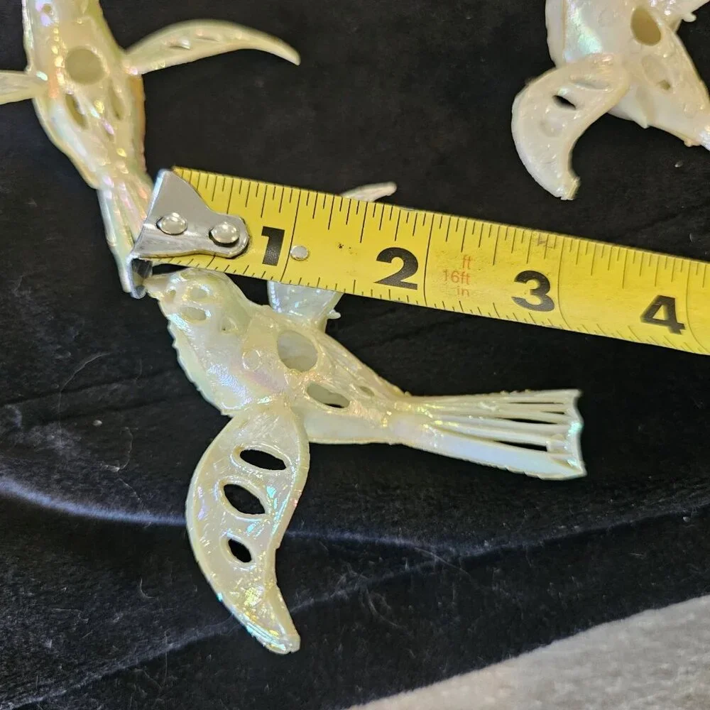 MCM Christmas Light Bird Toppers Pearlescent Plastic‎ Set 10 Cream VTG Ornaments